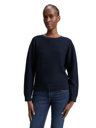 Tom Tailor Denim Strickpullover TOM TAILOR DENIM, Damen, Gr. XL (42), blau (sky captain blau), Strick, Obermaterial: 100% Baumwolle, unifarben, regular fit taillenbede