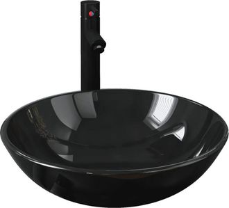 vidaXL Vidaxl - Lavabo de baño grifo y desagüe de empuje vidrio templado negro