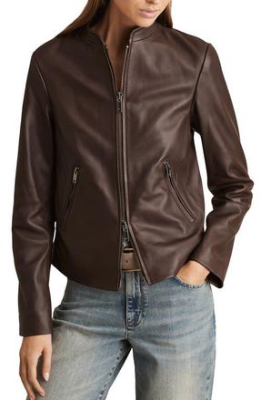 Reiss Allie Leather Jacket in Chocolate Brown at Nordstrom, Size 14 Us