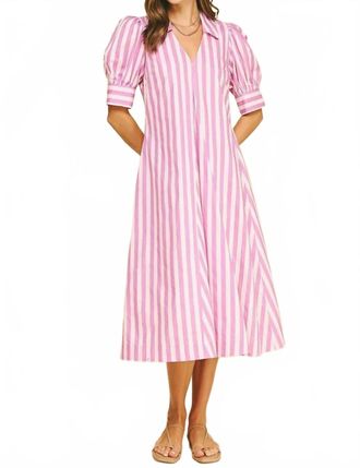 Pinch Design Tea Time Midi Dress In Pink Stripe
