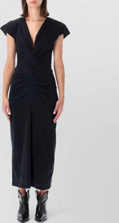 Isabel Marant cotton draped v-neck short-sleeve midi dress