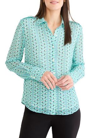 Nic+Zoe Geo Steps Relaxed FIt Chiffon Button-Up Shirt in Green Multi at Nordstrom, Size Xx-Large