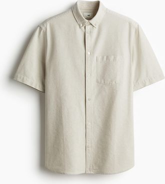 H&M Kurzärmeliges Oxford-Hemd in Regular Fit - Beige