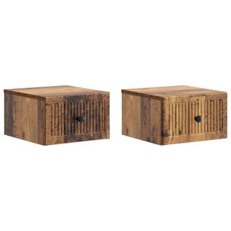 vidaXL Mesita De Noche De Pared Con Caj&oacute;n 2 Pcs Madera Envejecida Vidaxl