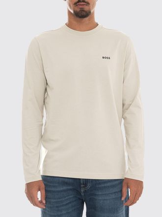 HUGO BOSS T-shirt in cotone a maniche lunghe con girocollo e logo a contrasto