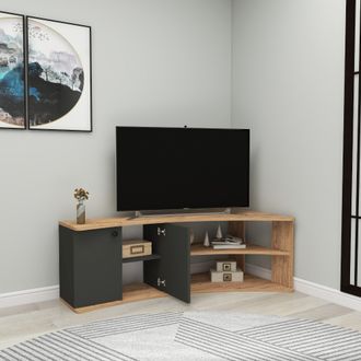 Dmora Armario Para Tv Roisan, 2 Estantes, 4 Compartimentos, 2 Puertas, 135x68x49h Cm Negro Antracita