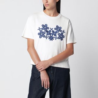 Max Mara T-shirt in jersey di cotone &eacute;cru con ricamo