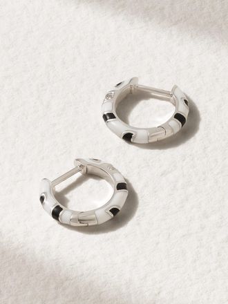 Yvonne Léon Orecchini A Cerchio In Oro Bianco 9 Carati Con Diamanti E Smalto