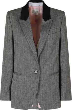 Forte_Forte Velvet Collar Jasp Chevron Blazer - Dames - Blazers - Zwart - S - Katoen - Jassen