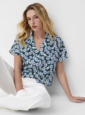 Icone Womens Notched collar boxy-fit blouse