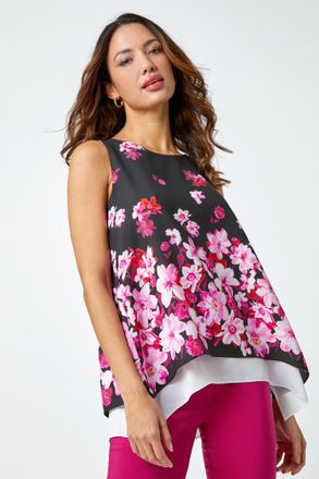 Roman Sleeveless Floral Double Layer Chiffon Top