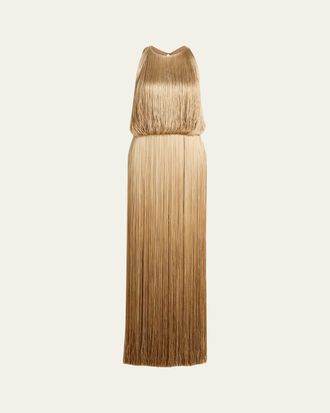 Oscar De La Renta Sleeveless Ombre Fringe Maxi Dress