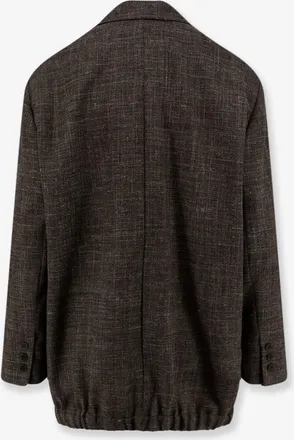 Alysi Womens Blazer Oversized Wool-Linen Brown Blazers Jacket