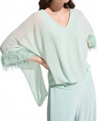 Joseph Ribkoff Fringe Trim Chiffon Poncho Top In Pistachio