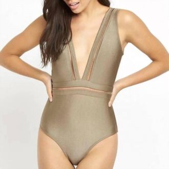 Ted Baker Starza Pointelle Swimsuit In Khaki