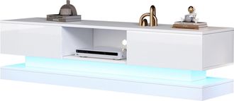 STILVORA Mueble Tv Con 2 Cajones Y Led Con Control Por App, Blanco Brillo, Sal&oacute;n, 160&times;35&times;40,5 Cm, En Aglomerado