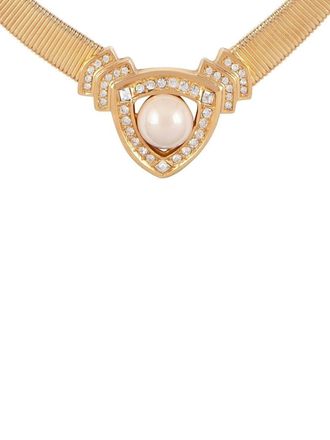 Dior 1980s pre-owned pearl-embellished choker necklace - women - Gold Plated Brass - One Size