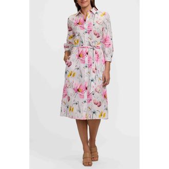 Foxcroft Esther Floral Belted Cotton Shirtdress in Pink/Multi at Nordstrom, Size X-Large