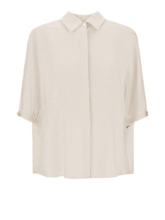 Herno Fluid Weave Linen Blend Shirt With Unique Gathered Cuffs