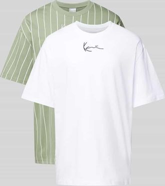 Karl Kani T-Shirt mit Label-Stitching im 2er-Pack in Oliv, Größe L