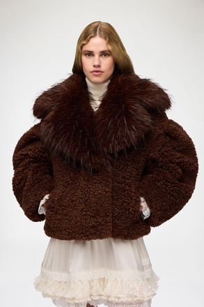Ganni Jacket in Alternative Shearling - Size 32 Chocolate Brown