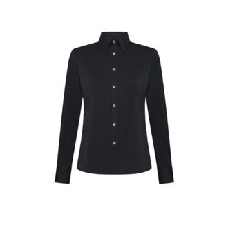Roberto Ricci Design Stretch Oxford Shirt met Nacre Knopen - Dames - Overhemden - Zwart - S - Overhemden