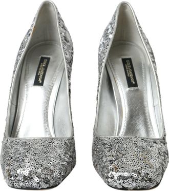 Dolce & Gabbana Silver Sequin Embellished Heels Pumps Womens Shoes