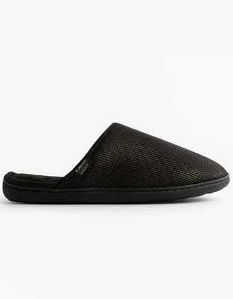 Totes Mens Totes Isotoner SQUARE PATTERNED SMART MULE Mens Mule Slippers Black - Size: 11