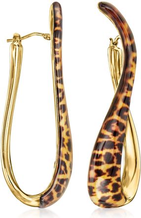Ross-Simons Italian Leopard-Print Enamel Twisted Hoop Earrings in 18kt Gold Over Sterling