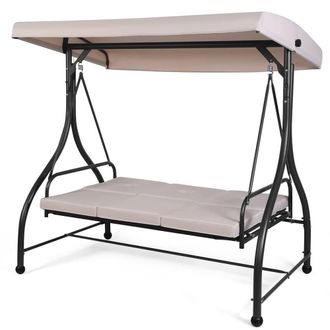 Costway Costway Patio Swing 3-Person Convertible Canopy Swing w/Cushion Seats in Beige