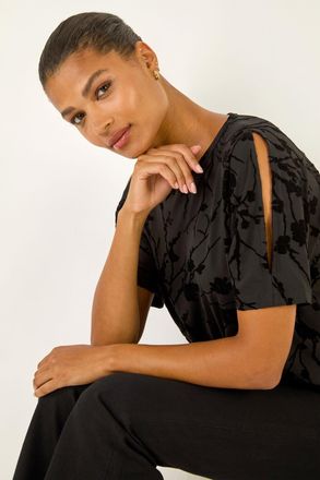 Roman Floral Flocked Stretch Top