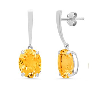 MAX + STONE 14k White Gold Solitaire Oval-Cut Gemstone Drop Earrings (10x8mm)