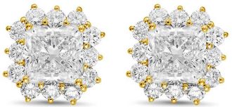 Diana M. Jewels 14kt yellow gold 6cts lab grown Radiant Cut Diamond Halo Earrings