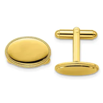 Diamond2Deal Gold-plated Polished Beaded Oval Engravable Cuff Links