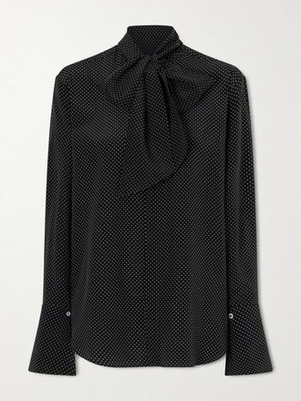 SA SU PHI Blusa In Raso Di Seta A Pois Con Collo Lavalli&egrave;re - Nero