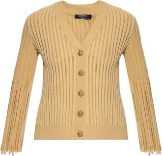 Balmain V-Neck Cardigan - Dames - Vesten - Beige - XS - Leer - Truien & Vesten