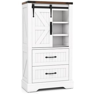 Costway Mobiletto rustico, mobiletto da bagno con ante scorrevoli, ripiani regolabili e 2 cassetti, per soggiorno, cucina, bianco