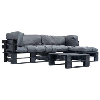 vidaXL Set Divani Da Giardino Su Pallet 4 Pz Con Cuscini Grigi Legno Vidaxl