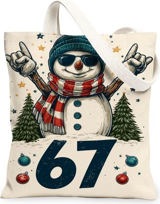 Generic Snow Man Canvas Tote Bags, Holiday Cheer Lightweight Washable Shoulder Strap Grocery Bags for Winter Outdoor Travel Beach P, Cream, 13x15 Inch
