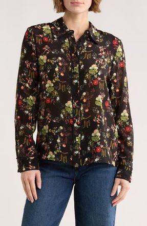 Alice & Olivia Willa Floral Print Silk Blouse in Blush Kiss Black at Nordstrom Rack, Size X-Small