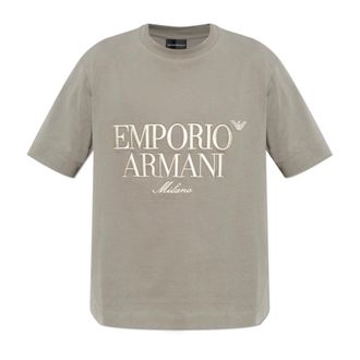 Emporio Armani T-Shirts, male, Gray, Size: 2XL Heavy Jersey T-Shirt with Raised Logo Embroidery