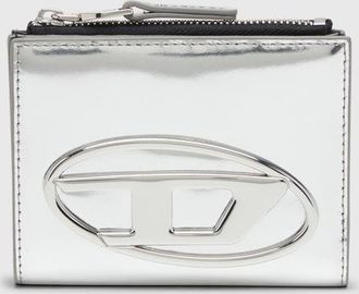 Diesel Bi-fold leather wallet with Oval D logo - Small Wallets - Woman - Silver