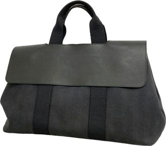 Herm&egrave;s Black Toile Chevron Tote Bag (Pre-Owned)