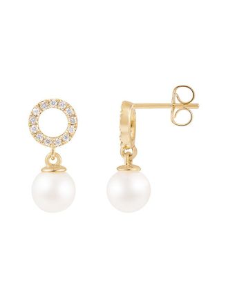 Splendid Pearls 14K 0.19 Ct. Tw. Diamond 6.5-7Mm Pearl Earrings