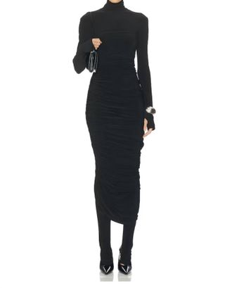 Norma Kamali Long Sleeve Turtleneck Strapless Diana Gown In Black
