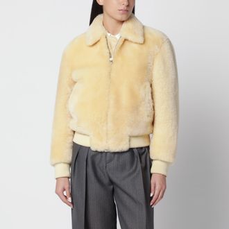 Bottega Veneta Giacca con zip in shearling color burro