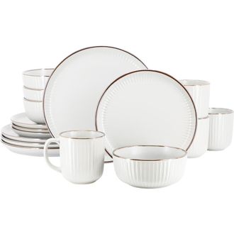 Elama Leo 16 Piece Stoneware Dinnerware Set in White at Nordstrom