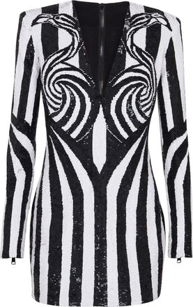 Balmain embroidered stripe short dress - women - Polyamide - 40 - Black