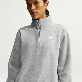 Nike Womens Studio Fleece Medium Weight 1/4-Zip Top in Grey | IV4886-063