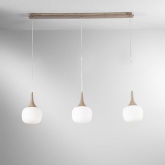 Luce-Ambiente-Design L&aacute;mpara Colgante Efecto Madera 3 Luces Vidrio Blanco Opalino Jaipur